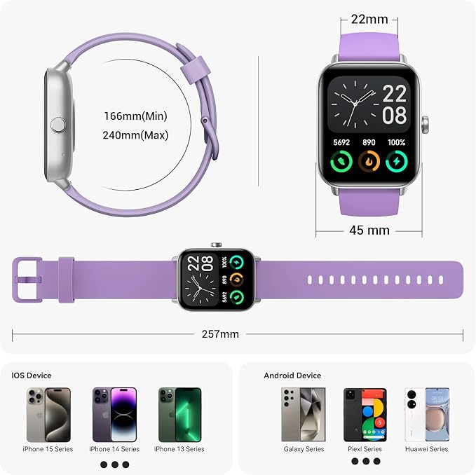 Smart Watch for Women,1.85 inch AMOLED Touchscreen for Android & iPhone Alexa Built-in Bluetooth Calls,Fitness Watch 110+ Sport Modes Heart Rate/Sp02/Sleep/Calories Monitor IP68 Waterproof