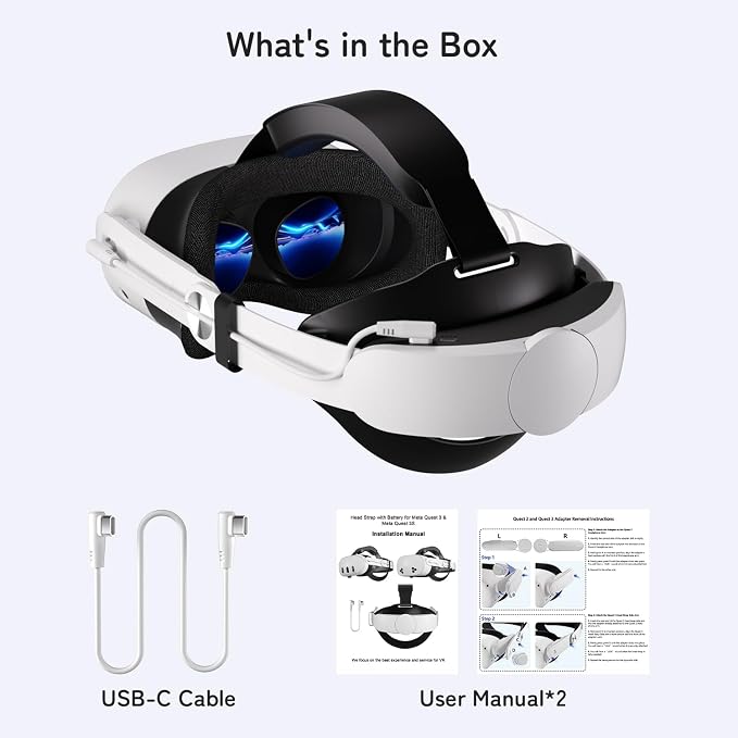 10000mAh Battery Head Strap Compatible with Meta Quest 3S / Quest 3 / Quest 2, Upgraded Elite Strap Replacement with Extend 4H Playtime, Comfortable Adjustable VR Accessories with Zero Facial Pressure