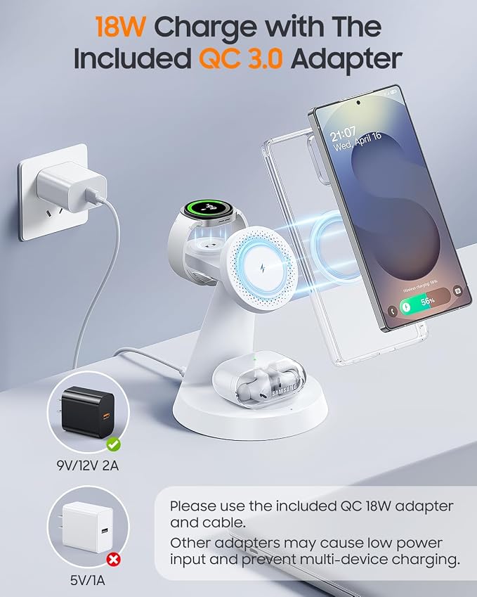 Meifigno Magnetic Wireless Charger for Samsung, 3 in 1 Charging Station Compatible with MagSafe Samsung Charger for Galaxy S26 Ultra S25 Z Fold7/Flip7, Charger Stand for Galaxy Watch Ultra 8 7, White