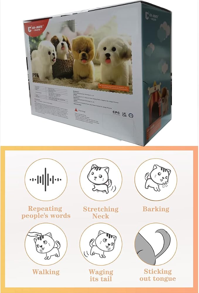 CU-MATE Electronic Walking Dog Toy, Interactive Plush Akita Puppy, Realistic Interactive Pet Toy Dog, Walking, Barking, Wagging Tail & Talking, Present Gifts for 3+ Year