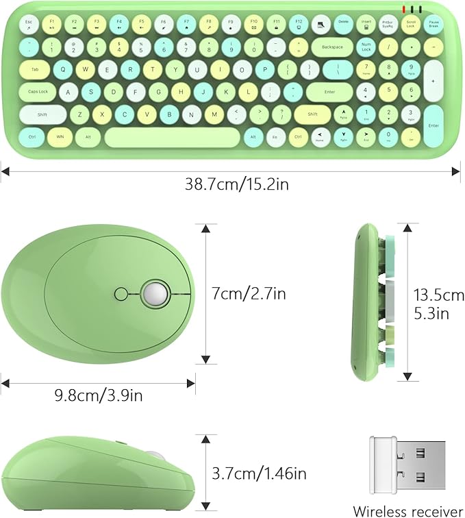 MOFII Wireless Keyboard and Mouse Combo, 2.4GHz RF, Green Colorful, Indoor, 33ft Range, Plug & Play