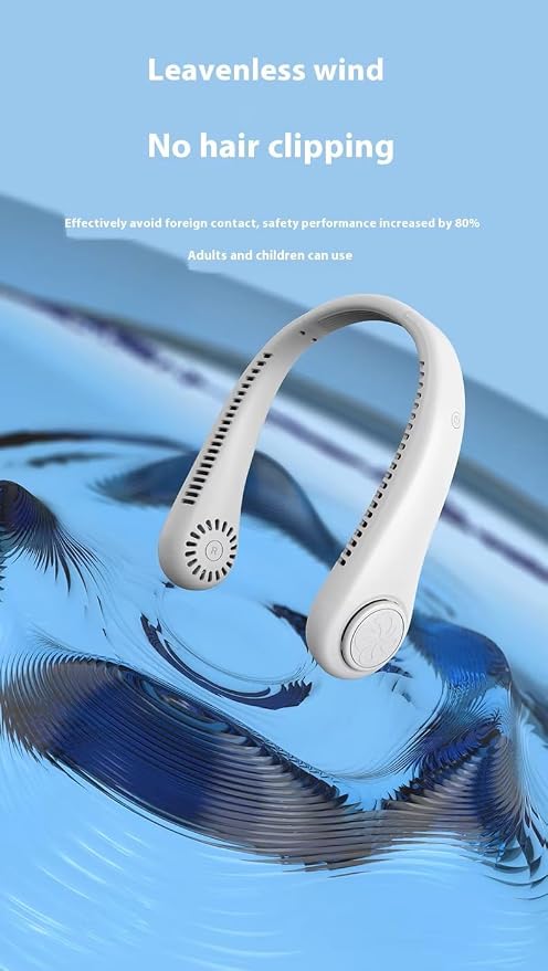 FANECK portable Neck Fan - 3 speed, USB Recharge, Quiet, Hands Free - Great for Summer, Office, outdoor & Work (Blue)