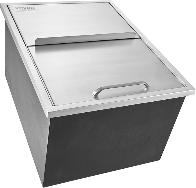 VEVOR Drop in Ice Chest, 24"L x 18"W x 13"H Stainless Steel Ice Cooler, Commercial Ice Bin with Sliding Cover, 40.9 qt Outdoor Kitchen Ice Bar, Drain-pipe and Drain Plug Included, for Cold Wine Beer