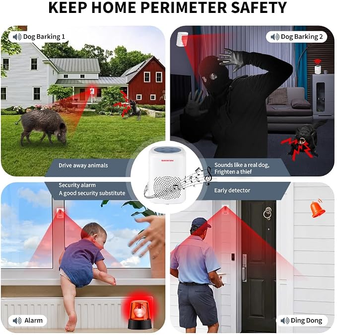 Dog Barking Alarm Motion Detector Outdoor Pir Human Body Motion Sensor Alarm Electronic Deterrent Motion Activated Home Security (2 Detectors+ 1 Receiver)