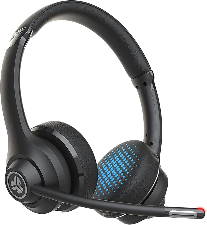 JLab Go Work Wireless on-Ear Headset with Boom mic, multipoint Bluetooth, Wired or Wireless, Black, 4 Pack