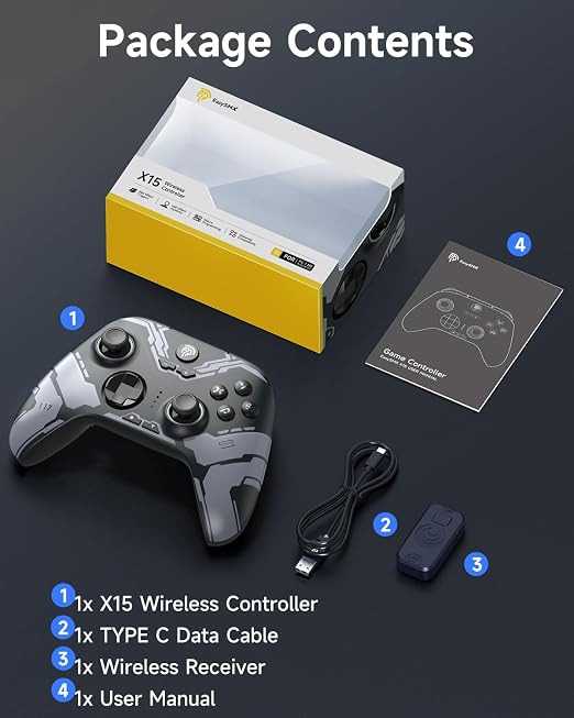 EasySMX X15 Wireless PC Controller with Hall Effect Joysticks & Triggers, RGB Lighting, 2 Back Buttons, 1000mAh Battery, Bluetooth Game Controller for Windows PC, Steam, Switch & Android