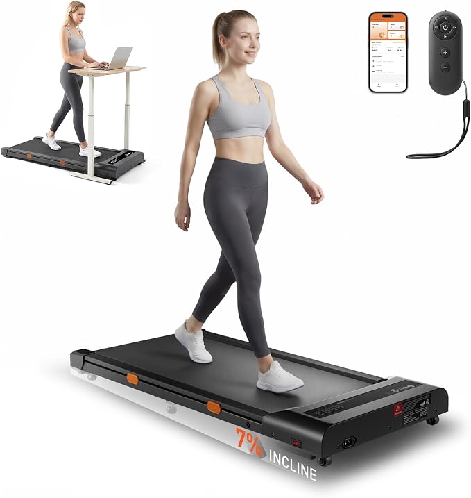 Cybergoing T10 Walking Pad Treadmill with Bosch® Motor, Under Desk Treadmill, Fixed 7% Manual Incline, Up to 4 MPH, 2.5HP, 300lb Capacity, App + Remote, 15"x36" Belt, Treadmills for Home