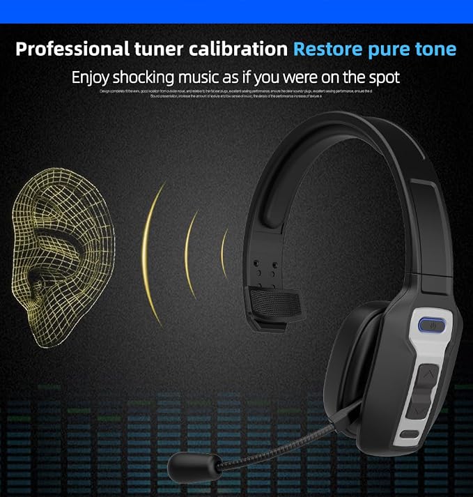Bluetooth Headset with Microphone,Noise Cancelling with Mute Button, Very Strong Wireless Range, All-Day Comfort On Ear Headphones 60 Hrs Working time for Trucker/Work/PC/Call Center/Meeting/Office