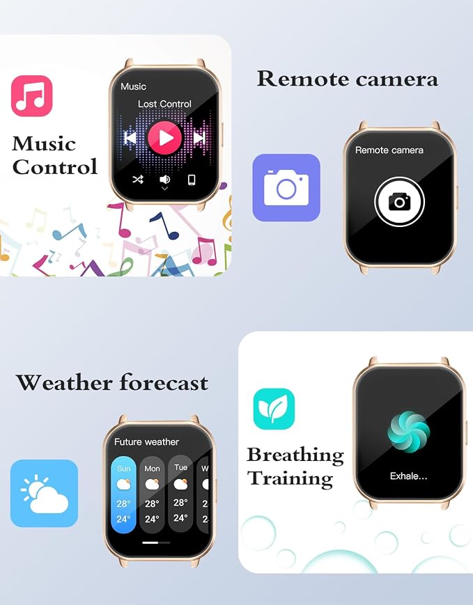 RUIMEN Smart Watches for Women Men (Answer/Make Calls, 2 Bands Included), 1.8" Smartwatch for iOS/Android Phones, Fitness Tracker Heart Rate/Sleep Monitor Digital Watch Waterproof Milky White