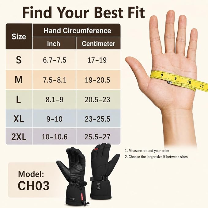 CUEHEAT Heated Gloves, Palm & Back Double Heating, Winter Outdoor Windproof Warm Thick Gloves, Battery-Powered Hand Warmer