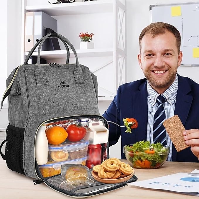 MATEIN Lunch Backpack for Men Women, 17 Inch Large Insulated Cooler Backpack, Water Resistant Lunch Box Back Pack Travel Laptop for Men Work Picnic College Nurse, Grey