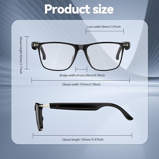 AI Smart Glasses with ChatGPT, Bluetooth GlassesTranslation 129 Languages,for Music Playback, Hands-Free Calling, IP67 Waterproof for Men Women, Athletic,Outdoor-Transparent