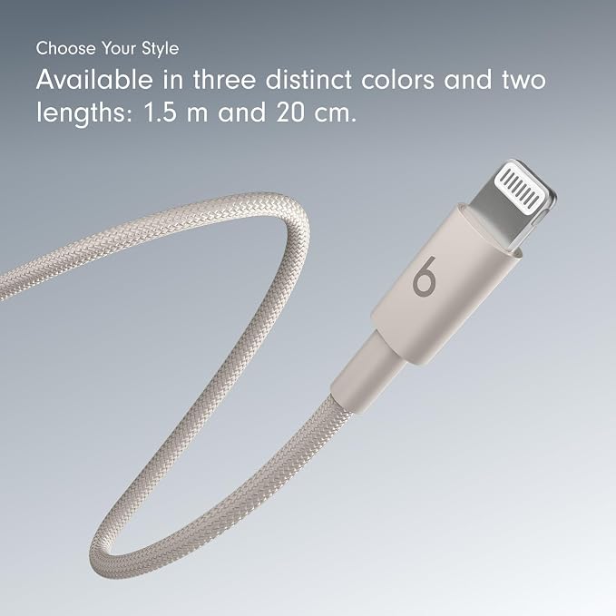 Beats USB-C to Lightning Woven Cable Fast Charging Durable/Tangle-Free Compatible Charger for Apple Devices w Lightning Ports (1.5 m, 5 ft) - Surge Stone