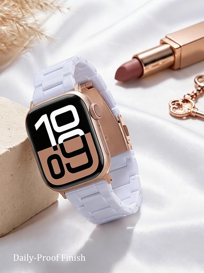 V-MORO Resin Band Compatible with Apple Watch Bands Series 11/10/9/8/7 41mm 42mm 40mm 38mm Fashion Lightweight Bracelet Strap Replacement for iWatch 6/5/4/3/2/1/SE Women Men(White-tone)