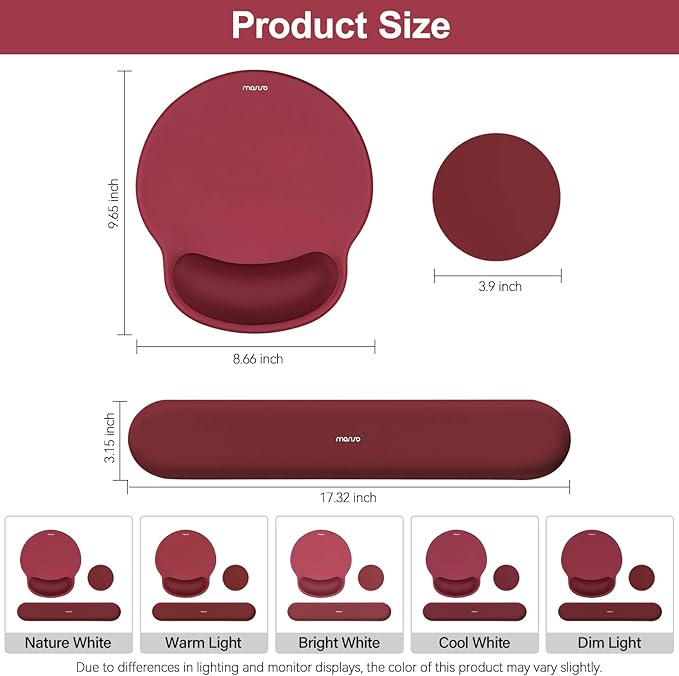 MOSISO Wrist Rest Support for Mouse Pad&Keyboard Set, Circle Curved Ergonomic Mousepad&Coaster Non-Slip Base Home/Office Pain Relief&Easy Typing Pad with Soft Cloth&Silicone Lining, Wine Red