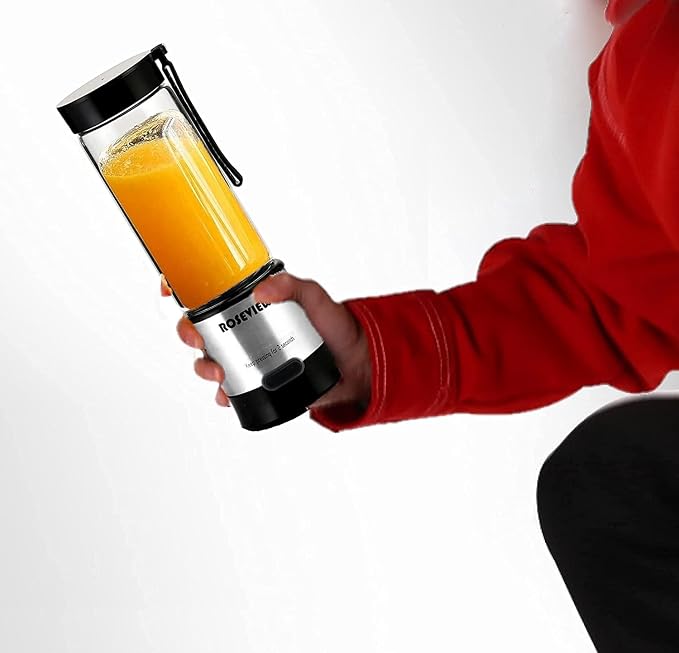 Portable Smoothie blender ROSEVIEW Glass bottle USB rechargeable mini Handheld Ice Shakes Cup 2 blend juicer Cordless Personal smoothies maker Fruit mixer (Steel) (Egg Shell)