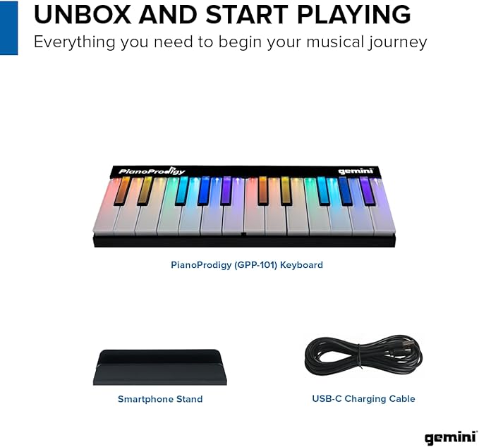 Gemini 24-Key Light-Up MIDI Keyboard, App Lessons (GPP-101) | 24 light-up keys, expandable to 72 - app lessons step by step - wireless to phone/tablet - any MIDI