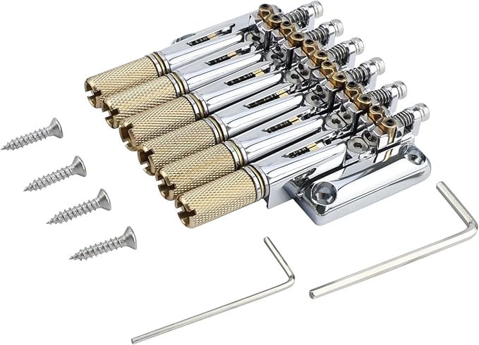 10.5mm Headless Electric Guitar Bridge Chrome Headless Bass Guitar Bridge Brass Saddles Zinc Alloy Plate Electric Guitar Bridge 6 String Headless Guitar Bridge Fixed