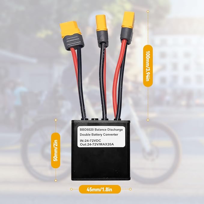 Dual Battery Connector, 20V-72V DC E-Bike Dual Battery Discharge Converter XT60 Port Adapter Battery Capacity Double Battery Pack Switch Balancer (20A)