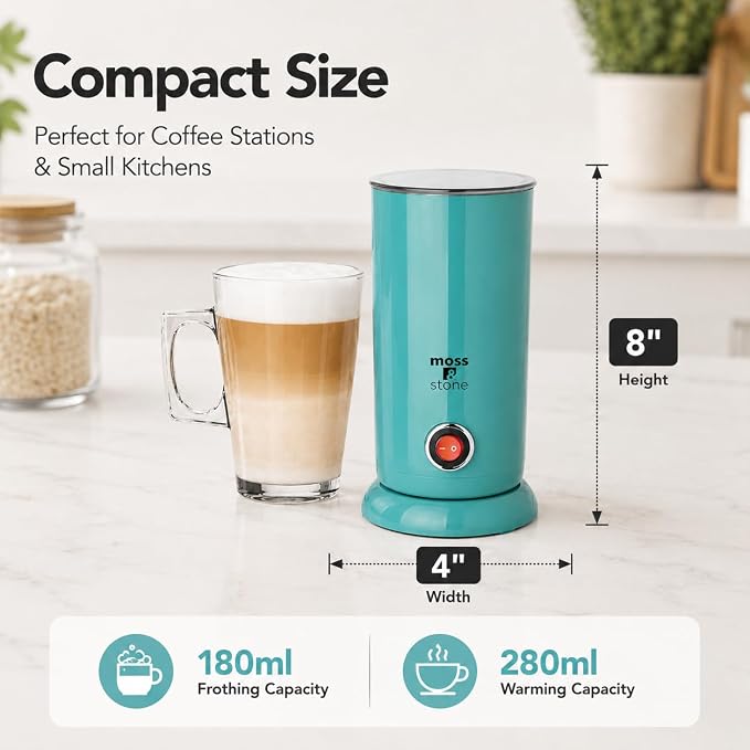 Moss & Stone Electric Milk Frother & Milk Warmer for Latte & Cappuccino