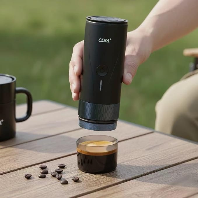 CERA+ PCM04A Portable Espresso Maker with 51mm Professional Coffee Basket, Self-Heating Travel Electric Espresso Machine for Ground Coffee, Camping, Hiking & Office (Not Compatible with NS Capsules)