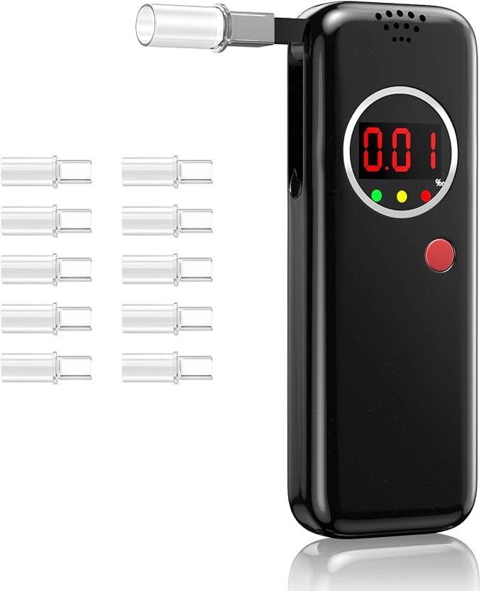 Breathalyzer,Alcohol Tester with LCD Digital Display,Breathalyzer with 10 Mouthpieces for Home and Party Use