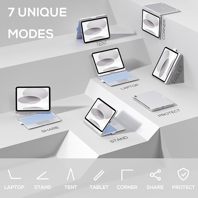 typecase Touch iPad 11th 10th Generation Case with Keyboard (11" 2025, A16 & 10.9" 2022) – 360° Rotatable, 11-Color Backlit, Multi-Touch Trackpad, Pencil Holder, Thin & Light – Silver