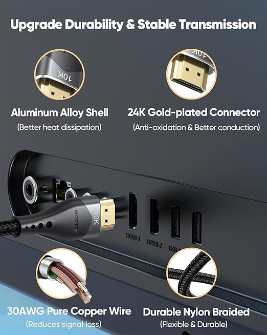 HDMI Cable 4FT 10-Pack 10K 8K 4K, HDMI 2.1 Cable 48Gbps Ultra High Speed HDMI Braided Cord 8K@60Hz, 4K@120Hz, eARC, HDR10+, HDCP2.3 for Laptop, Monitor, HDTV, Projector, PS5/PS4, Xbox
