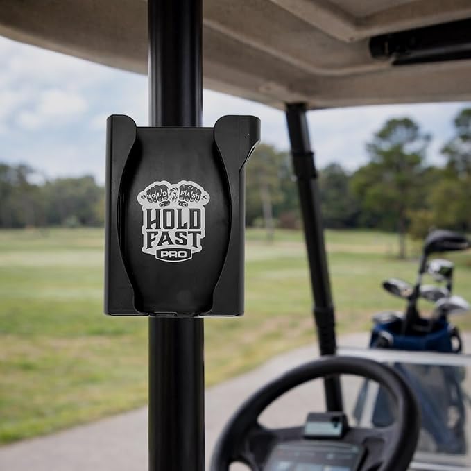 Golf Cart Phone Holder – Universal Phone Caddy for Golf Carts & Boats – Secure Mount for Square Struts & Round Poles – Fits Large Phones & Thick Cases – No Tools Needed (2 Pack)