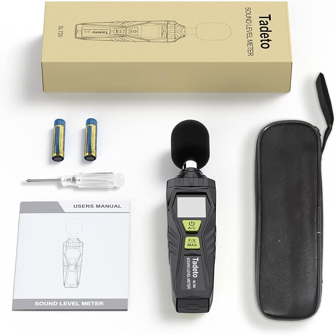Decibel Meter, Tadeto Digital Sound Level Meter Portable SPL Meter 30dB to 130dB MAX Data Hold with LCD Display Backlight A/C Weighted for Home Factories