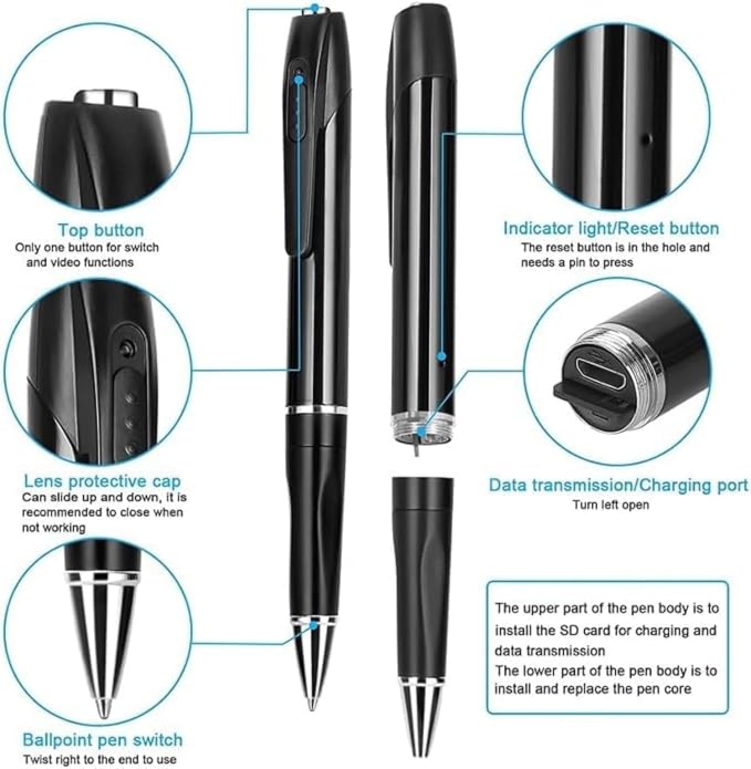 64GB Digital Voice Recorder Pen, 1080P HD Multimedia Recorder for Lectures Meetings Interviews, Professional Dictaphone with 3 Ink Refills, One-Key Manual Operation, USB Transfer