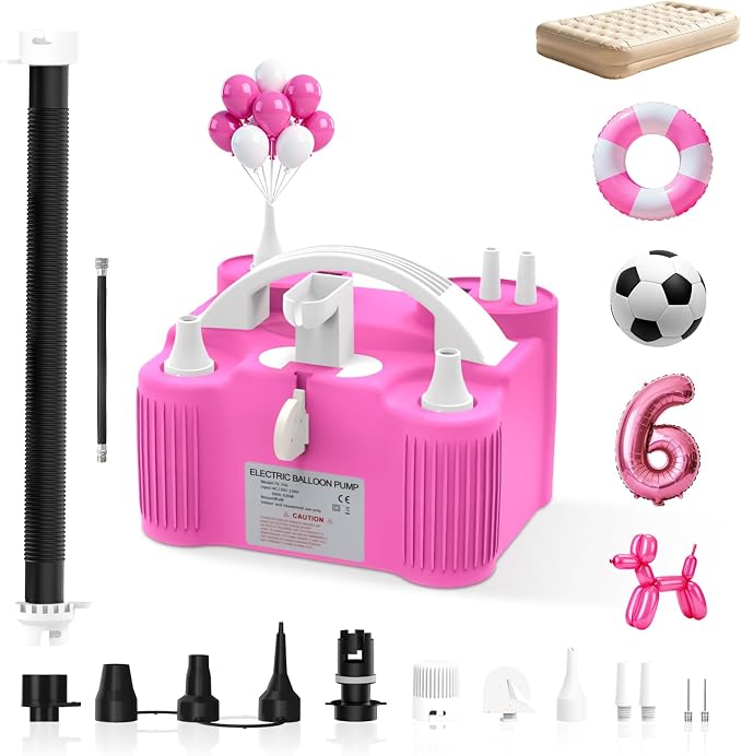 Electric Balloon Pump 4-in-1 Air Pump Portable Electric Balloon Blower Machine Dual Nozzle Quick-Fill 110V AC Inflator Deflator for Balloons Pool Floats Air Mattress Inflatables