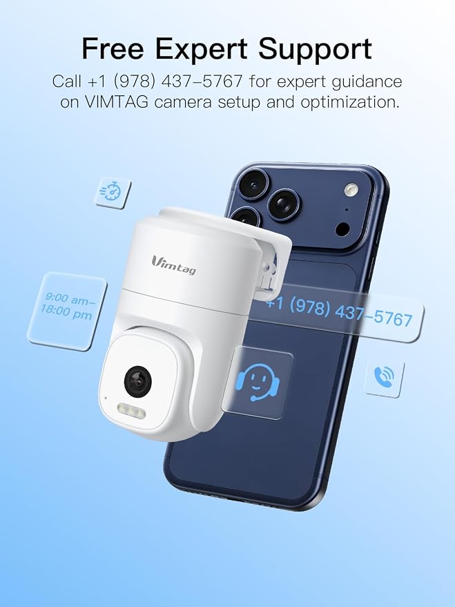 VIMTAG 2.5K 4MP Outdoor Security Camera, Pan/Tilt WiFi Home CCTV Camera, 360ยฐ View & Motion Tracking, Color Night Vision, 2-Way Audio, AI Detection Alarm, IP66, Cloud & SD Card Storage, Works w/Alexa