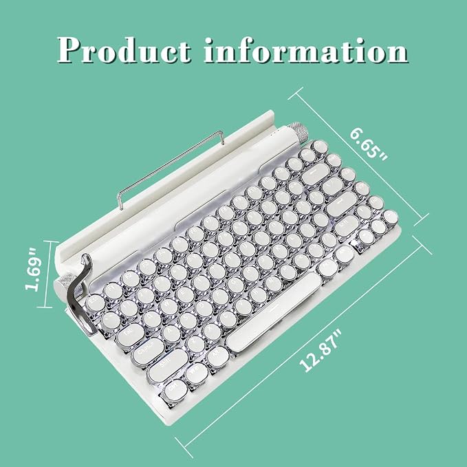 Adventurers Retro Typewriter Keyboard, 75% Layout 83 Keys with Blue Switch,Bluetooth 5.0,Fixed Multi-Color Backlight,Hot-Swappable for PC/Laptops/Mac/ipad(White)