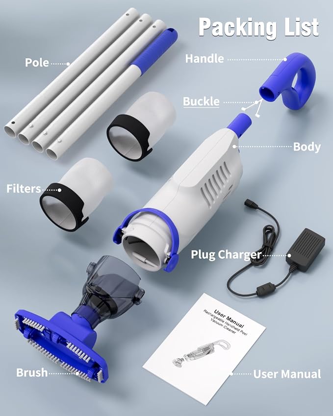 (2026 Upgrade) Little Shark Cordless Pool Vacuum, 60W Motor, 18 GPM Strong Suction, 5000mAh Battery, 60-Min Runtime, Compact Lightweight Handheld Pool Cleaner for Above Ground Pools & Hot Tubs