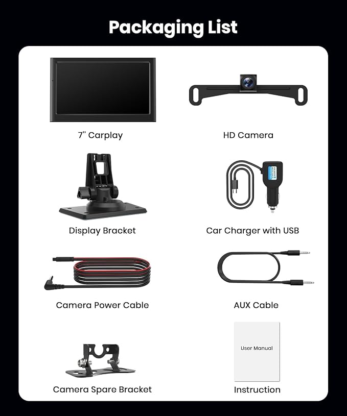 Foxpark Portable Carplay Car Screen for Apple & Android Auto-7" HD Wireless Car Play Touch Screen with Backup Camera,Car Audio Receivers with Voice Control,GPS Navigation,Bluetooth,Mirror Link,FM
