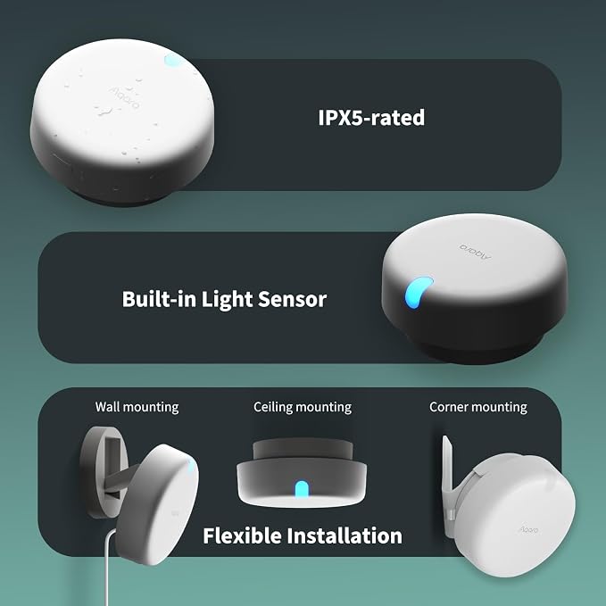 Aqara Presence Sensor FP2 Bracket Set, mmWave Radar Wired Motion Sensor, Zone Positioning, Multi-Person & Fall Detection, Supports HomeKit, Alexa, and Home Assistant, 2.4 GHz Wi-Fi Required