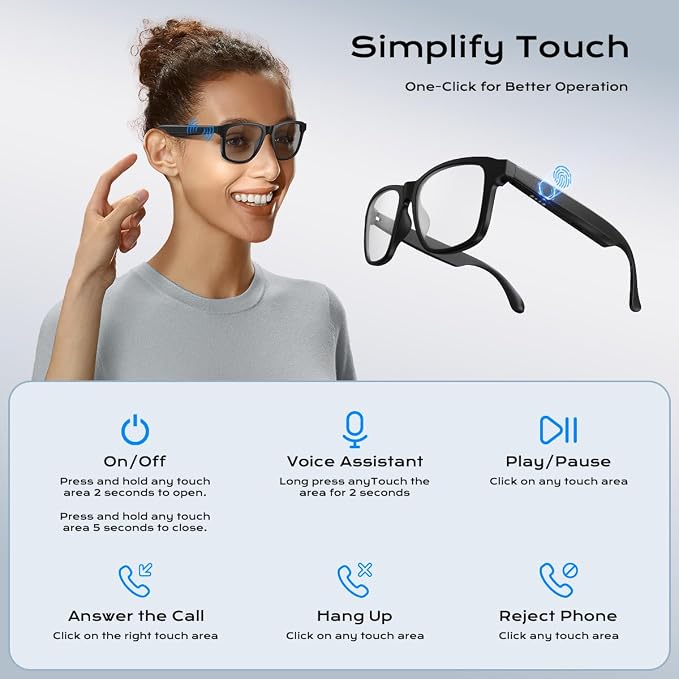 AI Smart Glasses ,Bluetooth Glasses with 140+ Languages Online Translation, Photochromic Lenses, Built-in Mic & Speakers,Anti-Blue Light Lens with Listening Voice Control,Perfect for Indoor Outdoor