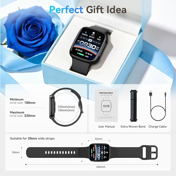 Smart Watch for Men/Women, Answer/Make Call, 1.85" AMOLED Always-On Display Screen Smartwatch for iPhone & Android, 3ATM Waterproof Fitness Tracker with Heart Rate/Sleep/SpO2 Monitor, 120+ Sport Modes