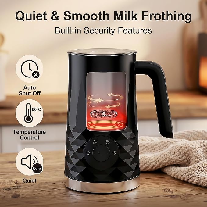 COFUN Milk Frother, 4-in-1 Electric Milk Frother and Steamer, 11.8oz Automatic Hot & Cold Foam Maker, Dishwasher Safe, Quiet Operation for Coffee, Latte, Cappuccino, Hot Chocolate (Black)