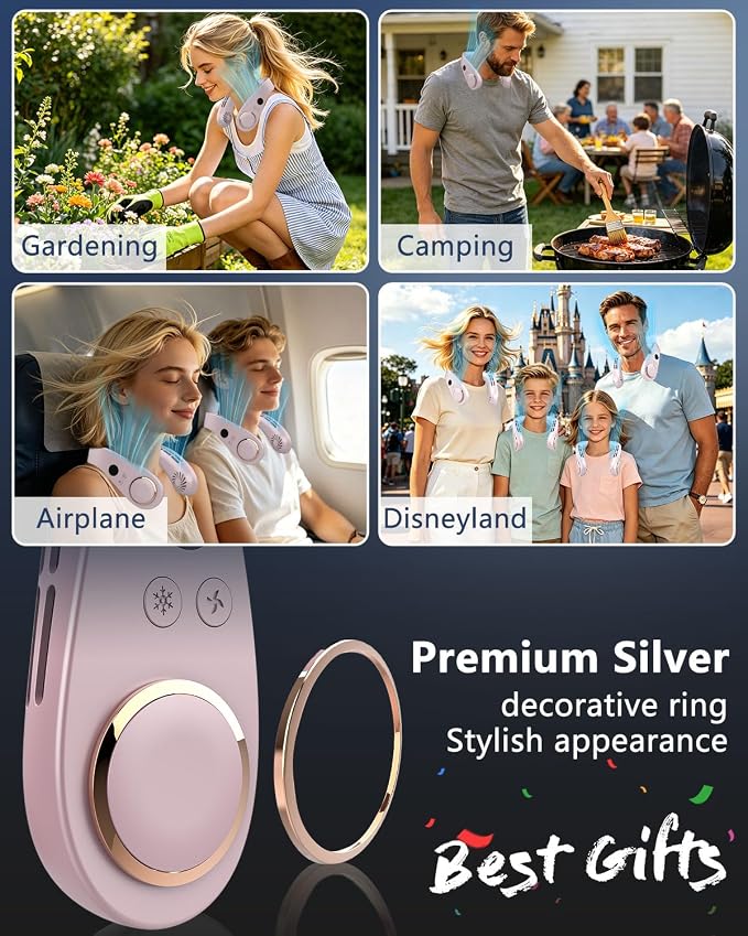 AJGJF Neck Fan with Cooling Plate,5500mAh Battery Operated, Silent 360° Cooling Personal Fan, 5 Speeds and 3 Temp Modes, 24H Max Long Lasting,LED Power & Gear Display, Necklace Fans for Summer Beach