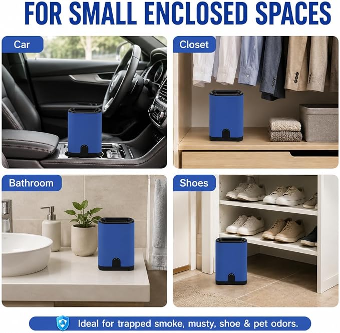 Portable Ozone Generator Air Purifier – 5000mAh Rechargeable Battery Operated Odor Eliminator for Home Car Hotel Rooms Bathroom Kitchen Pets Shoes Smoke & Dust