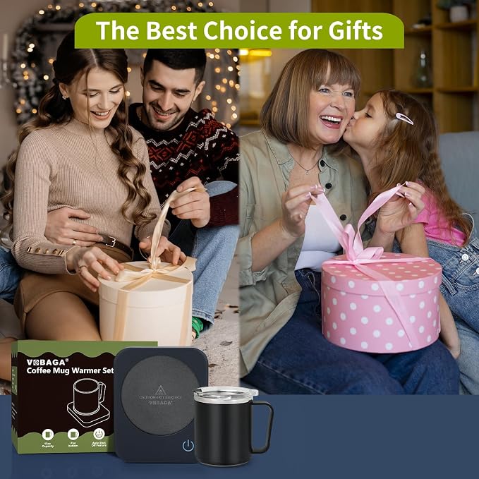 VOBAGA Coffee Mug Warmer Set with Auto Shut Off, 15 oz Coffee Mug Gift Set & 3 Temperature Settings Home Office Desk Accessories Valentine's Day Gift