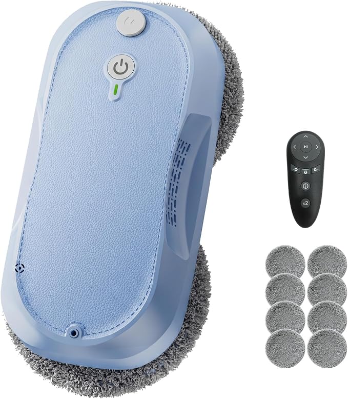 2026 Updated X2 Window Cleaning Robot - Enhanced Battery, Max 3200Pa, Path Planning, Anti-Slipping, Edge Detection, Window Cleaner Robot for High-Rise Windows (2 pairs of nozzles, 10 cloths) (Blue)