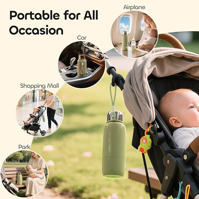 Portable Bottle Warmer for Travel - 3Min Fast Heating of Breast Milk and Formula, 36W Fast Charge, 17 Ounces Large Capacity, Baby Bottle Warmer On The Go for Outdoor Airplane and Car
