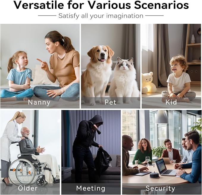Wireless WiFi Security Camera, Nanny Cam for Home, Indoor Camera with Clock with App Control, AI Motion Detection, Loop Recording, Night Vision, Local & Cloud Storage, Easy to Use