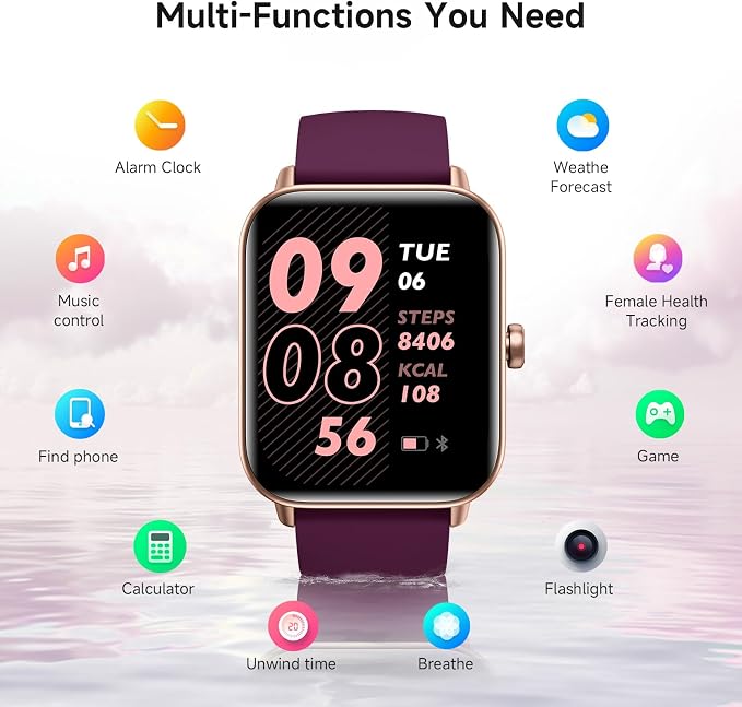 Smart Watches for Women,1.85 inch AMOLED Touchscreen for Android & iPhone Alexa Built-in Bluetooth Calls,Fitness Watch 110+ Sport Modes Heart Rate/Sp02/Sleep/Calories Monitor IP68 Waterproof