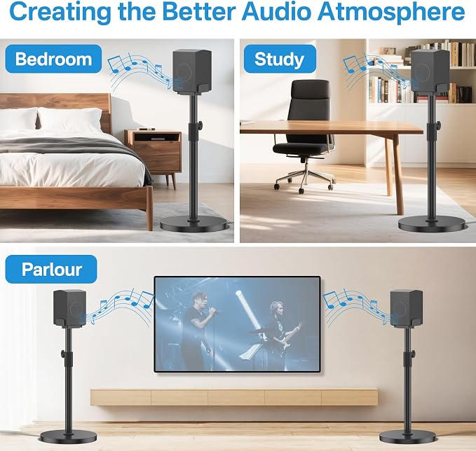 Adjustable Speaker Stand Pair for Samsung Rear Speaker Stand-Q990F/Q930F/Q990H/Q990D/Q990C/SWA-9500S/SWA-W200D, 5"–11" Dual Side Clamp, 29"–37.5" Height Adjust for Samsung Surround Sound WR Cable Mgmt