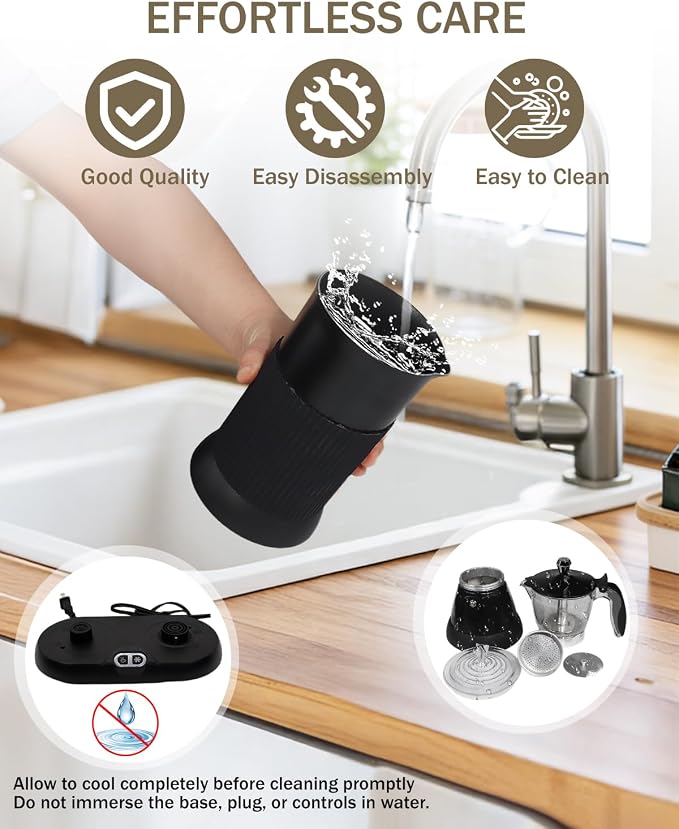 2-in-1 Milk Frother Electric Foam Maker and Moka Coffee Maker Espresso Maker 110V Electric Base Aluminum Frother Moka Pot 5oz 150ml Frothing Easy Brewing Latte Cappuccino Home Gift Black