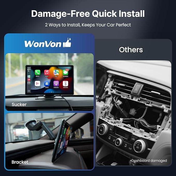 9''HD Carplay Screen for Car 4K Dash Cam&1080P Backup Camera with Apple Carplay&Android Auto Voice Control GPS DVR Call Music Message Mirror Link Airplay/Android Cast Fit Pickup Truck SUV MPV RV